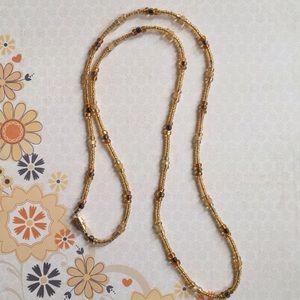 Handmade Long Gold Beaded Necklace
